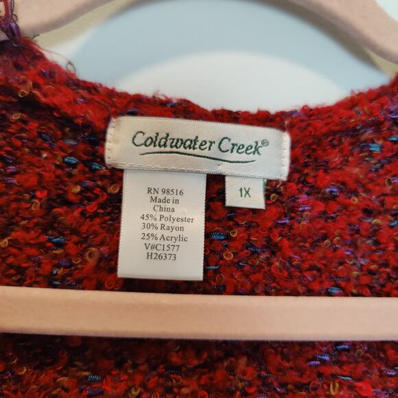 Coldwater Creek Women's Sz 1X Red Open Front Nubby Cardigan Sweater Fringe Boho - Picture 4 of 6